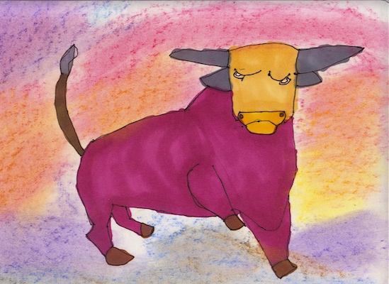 Fierce Bull in pen, marker and soft pastel