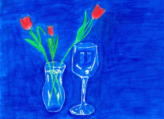 Clear glass and tulips in marker