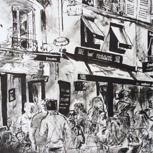 pen and ink street scene