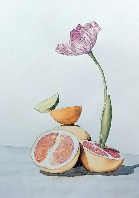 watercolor flower and fruit