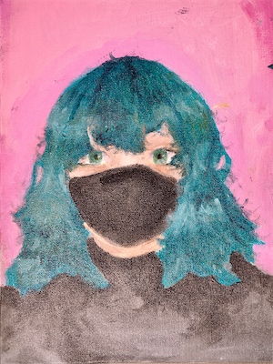 Thora Christian, Age 12 — Self Portrait with Mask — Intro to Painting